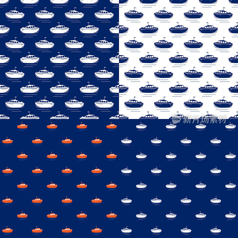 Seamless Maritime Pattern with Lifeboat